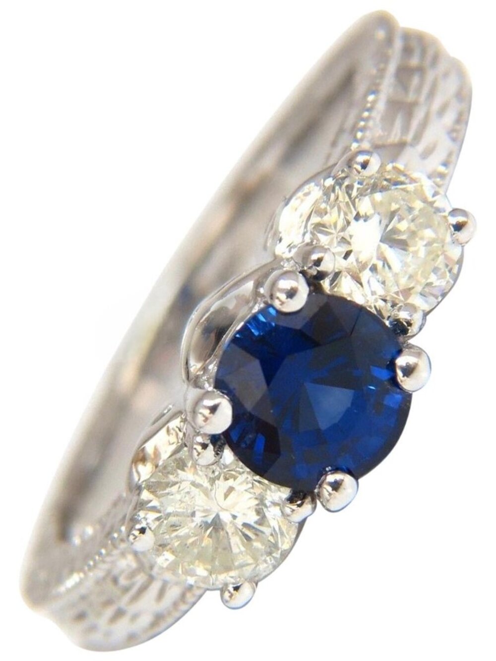 2.14ct NATURAL BLUE SAPPHIRE DIAMONDS RING 14KT CLASSIC EDWARDIAN DECO*